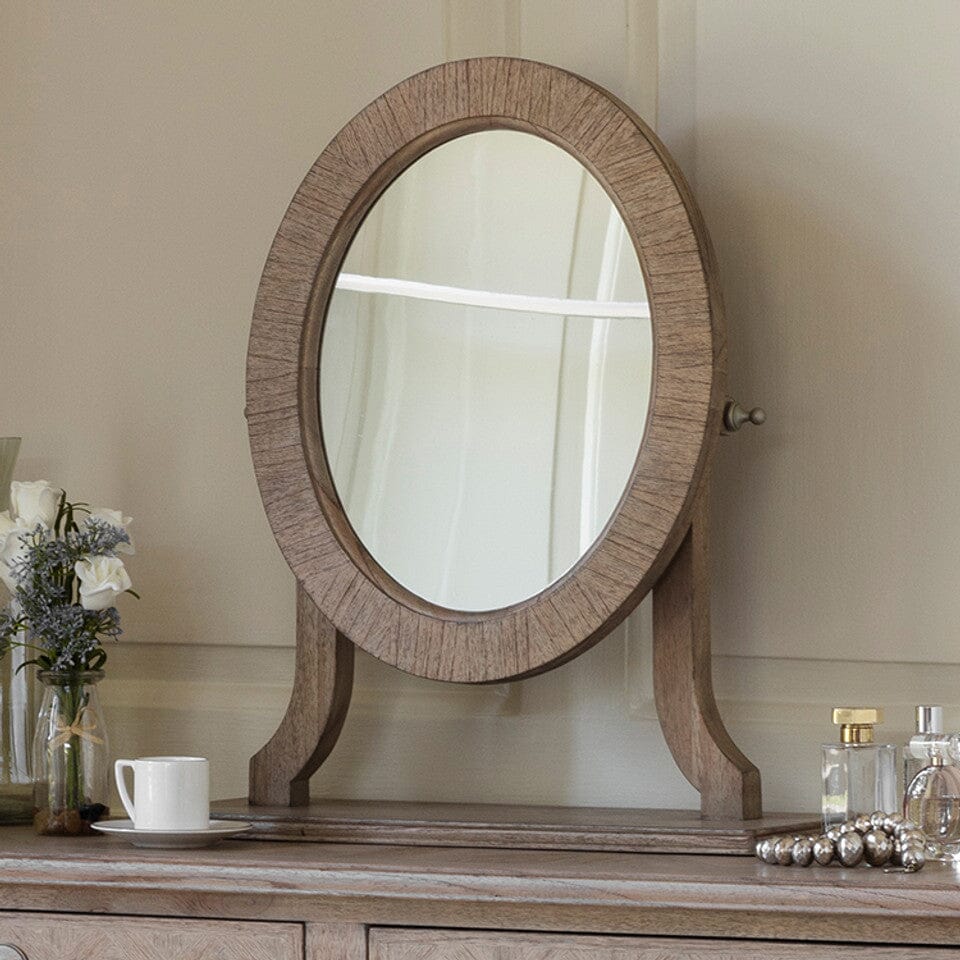 Art Deco Round Walnut Freestanding High-Boy Dresser Mirror, 49% OFF