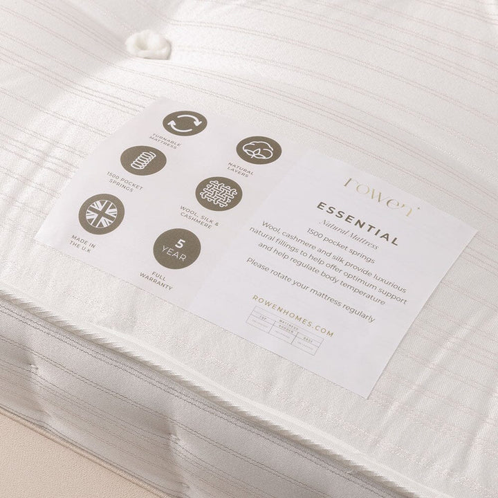 Essential 1500 Pocket Natural Mattress, With Wool, Silk and Cashmere Made to Order Bed 