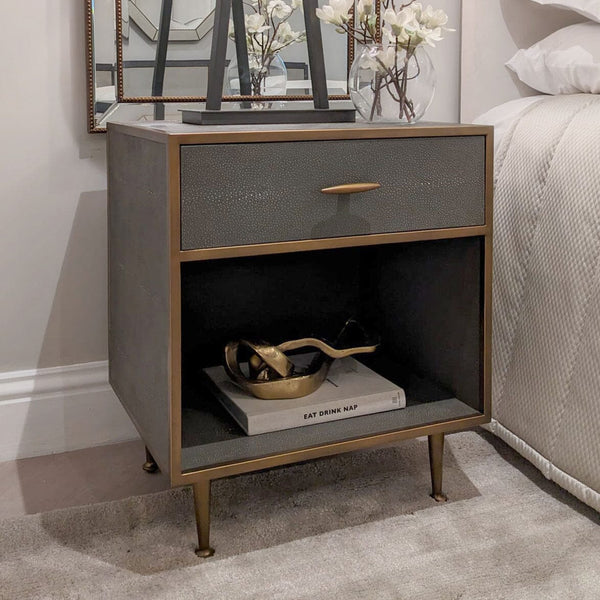 Everleigh Faux Shagreen Grey and Gold Bedside Table Furniture 