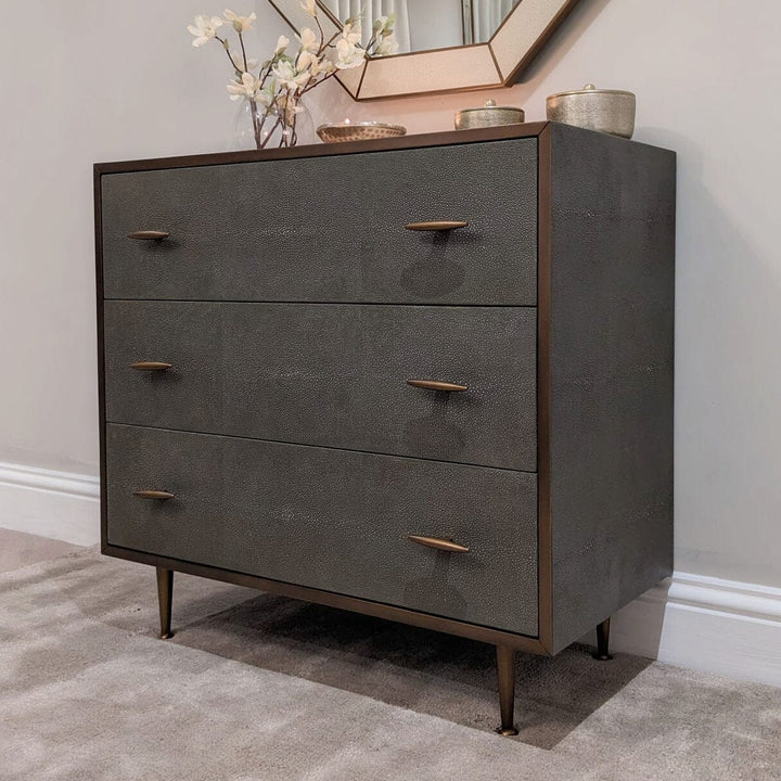 Everleigh Faux Shagreen Grey and Gold Chest of Drawers Furniture 