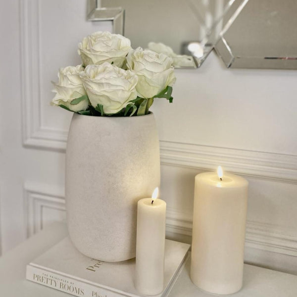 Faux White Rose Single Stem Flower Florals and Plants 