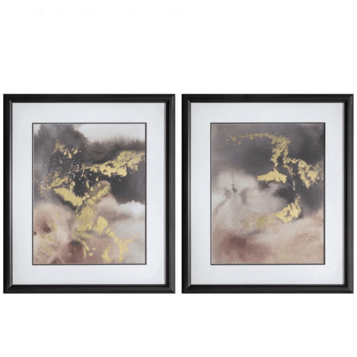 Faxton Abstract Mink & Gold Framed Wall Art - Set of 2 Art 