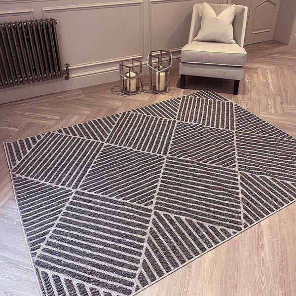 Fensham Dark Grey Geometric Indoor / Outdoor Rug Textiles 