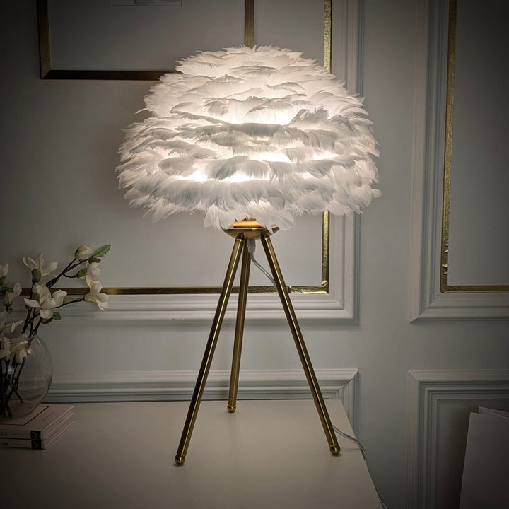 Florina White & Gold Tripod Feather Table Lamp Lighting 