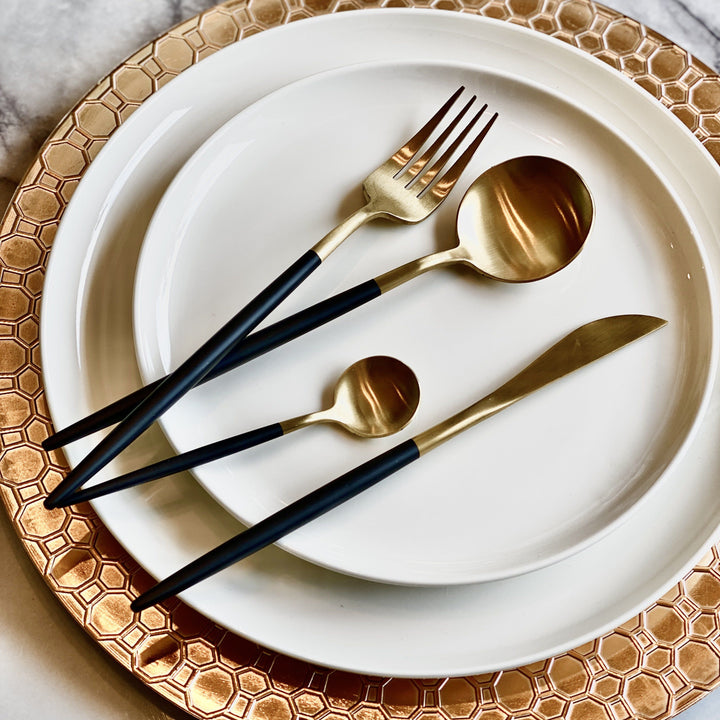 Frenzo Matt Black & Gold 16 Piece Cutlery Set Accessories 