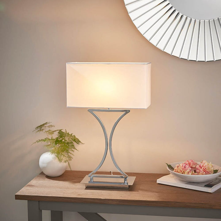 Gideon Silver Table Lamp with White Shade Lighting 