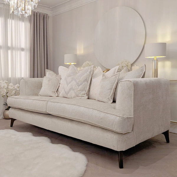 Gisele Oyster Textured Chenille, Pillowback Sofa Range With Walnut Legs 