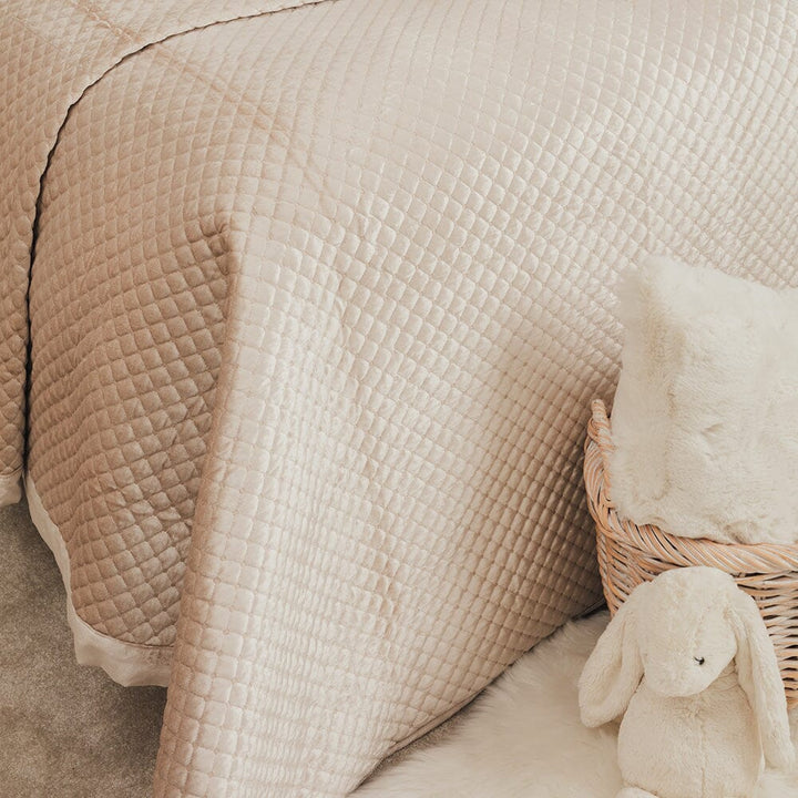 Grace Beige Cotton Velvet Bordered Bedspread - 260 x 240cm Bedding 