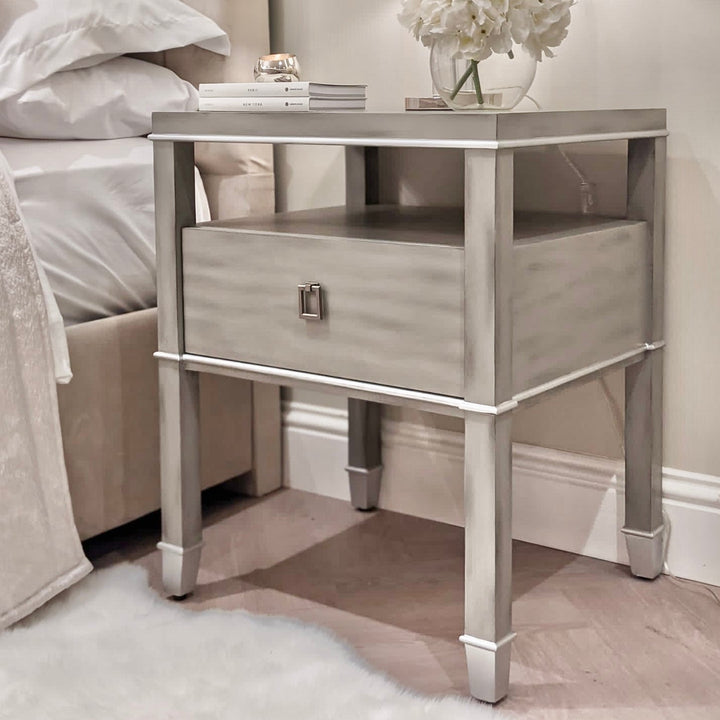 Grayson Grey Wash 1 Drawer Bedside Table End and Side Table 