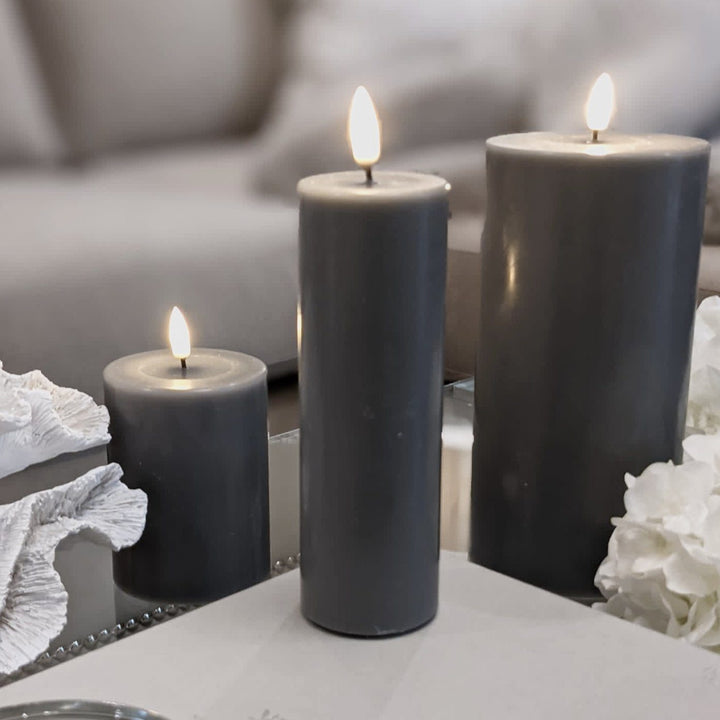 Grey Realistic Faux LED Candle - 15cm Candle 