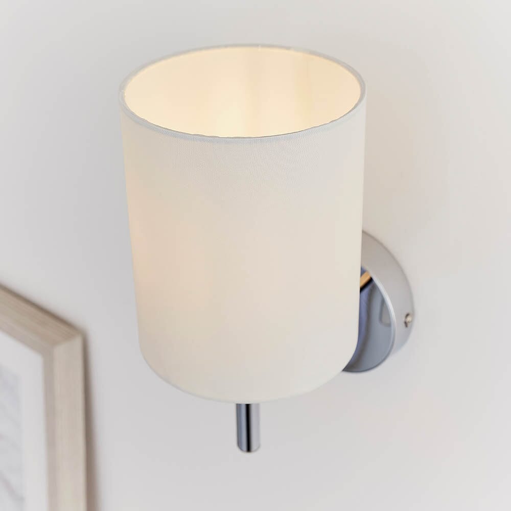 Hadleigh Silver Wall Light with Ivory Faux Silk Shade Lighting 