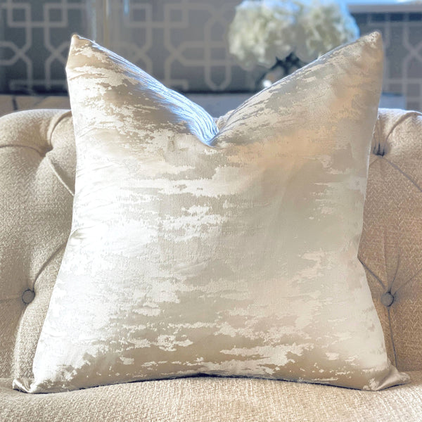 Oyster grey textured cushion with a satin shine and cotton finish