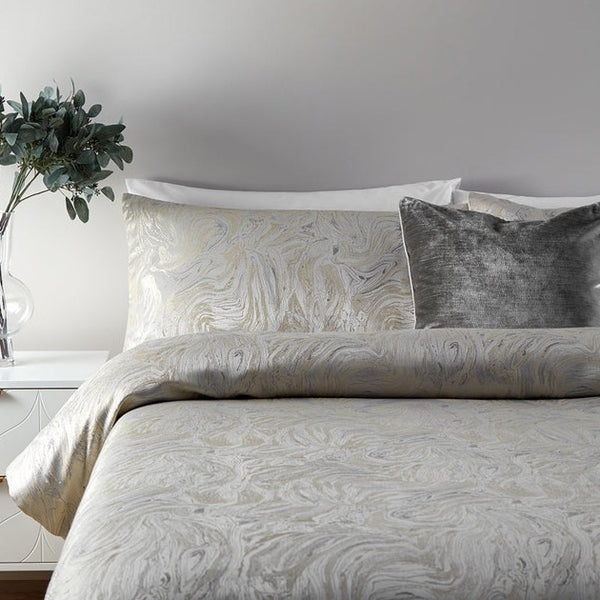 Hallie Marble Grey & Gold Duvet Cover Set Bedding 