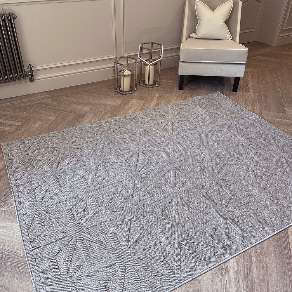 Harley Light Grey Geometric Indoor / Outdoor Rug Textiles 