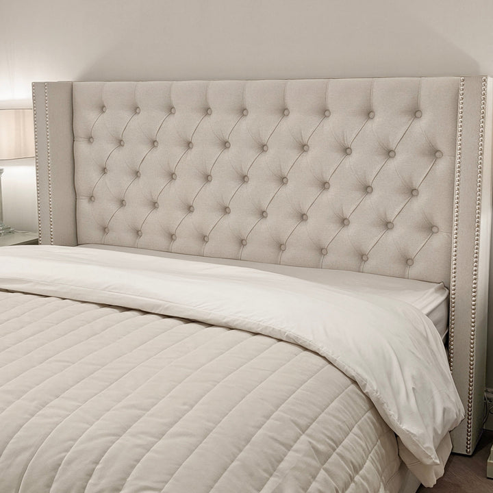 Harper Luxury Grey Buttoned Winged Bed Bed 