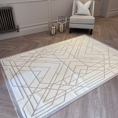 Hartley Taupe & Warm Grey Geometric Patterned Rug Textiles 