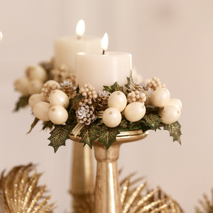 Holly Antique Gold Large Candle Holder Accessories 