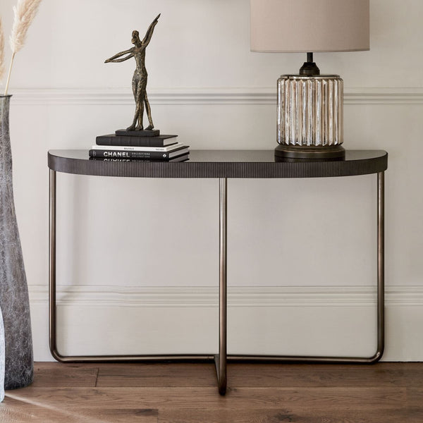 Isaac Half Moon Console Table with Black Tinted Glass Console Table 