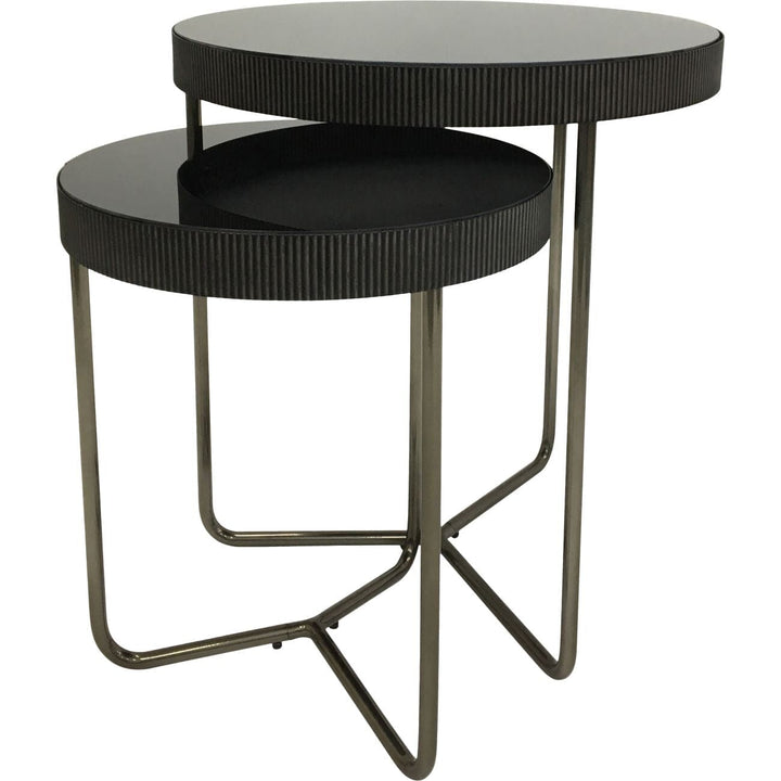 Isaac Set of 2 Side Tables with Black Tinted Glass End and Side Table 