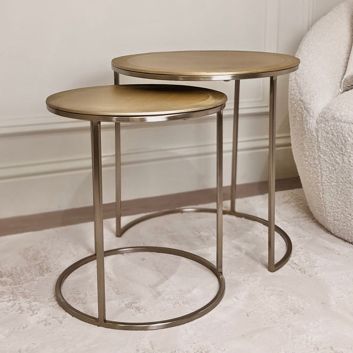 Jaycie Set of 2 Champagne Nesting Tables End and Side Table 