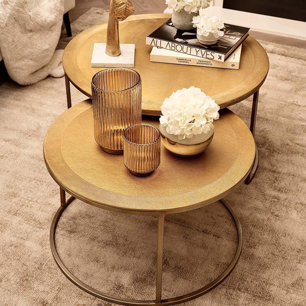 Jaycie Set of 2 Gold Metal Nesting Coffee Tables Furniture 