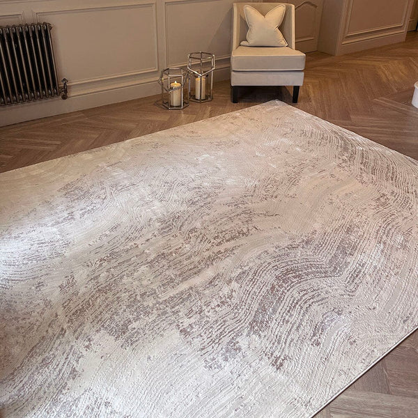 Jessalyn Ivory Marble Effect Patterned Rug Textiles 