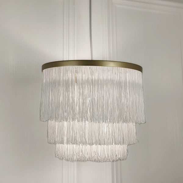 Jessamine Gold & White Medium Fringed Pendant Ceiling Light Lighting 
