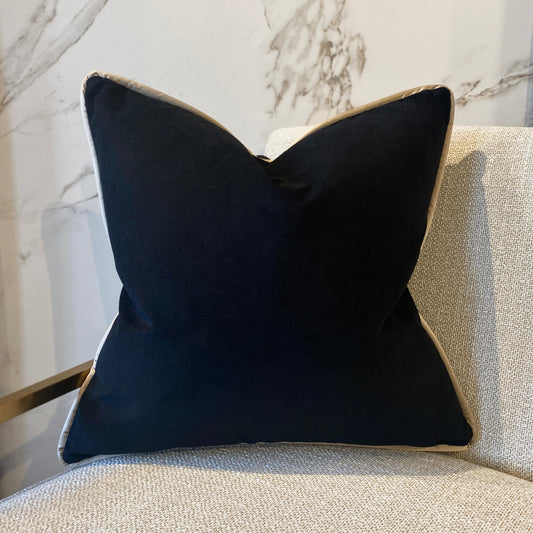 Jet Black Velvet Cushion WIth Serena Hazel Pipe - 50cm x 50cm Cushion 