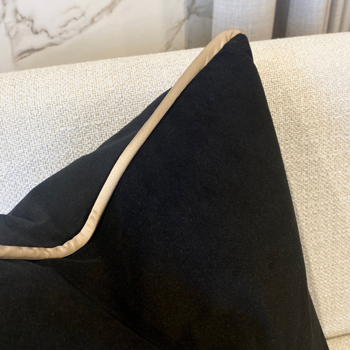 Jet Black Velvet Cushion WIth Serena Hazel Pipe - 50cm x 50cm Cushion 