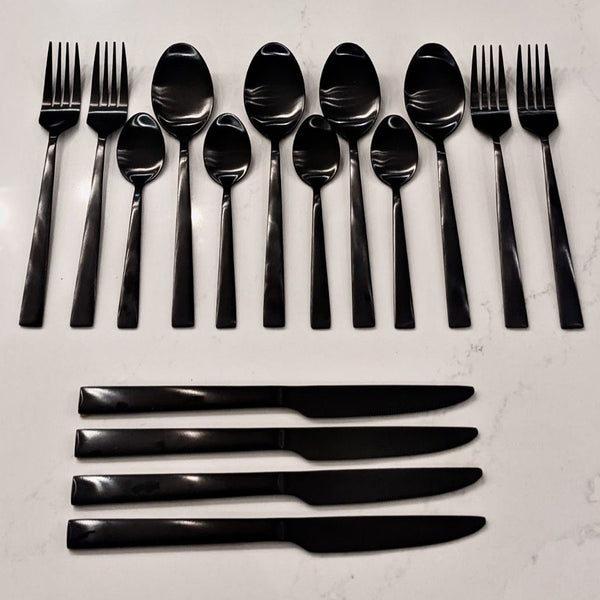 Jet Shine Black Finish 16 Piece Cutlery Set Accessories 