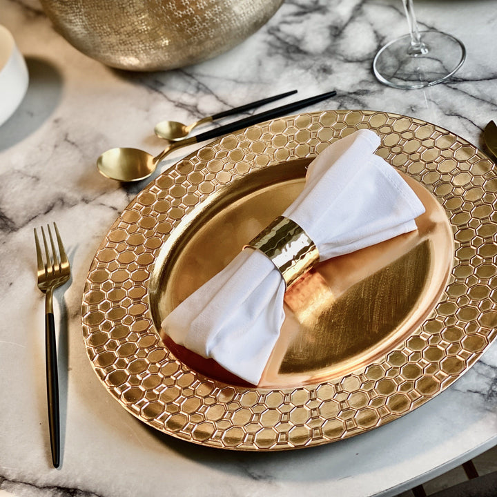 Josie Gold Charger Plate with Patterned Rim Accessories 