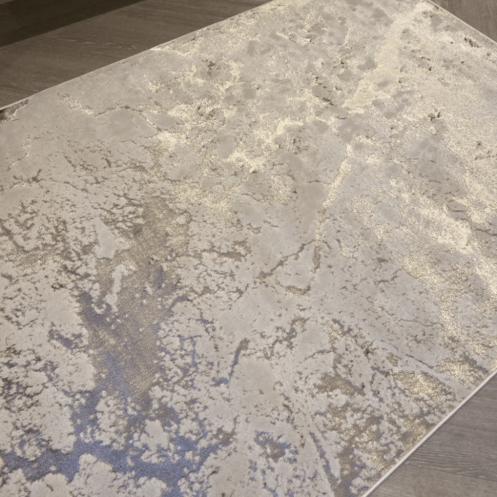 Jupiter Light Gold & Cream Metallic Marble Velvet Rug Rug 