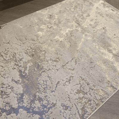 Jupiter Light Gold & Cream Metallic Marble Velvet Rug Rug 