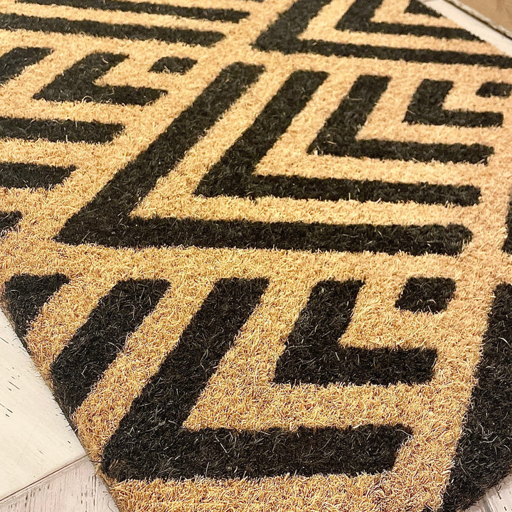 Kattie Natural & Black Geometric Print Doormat Rug 