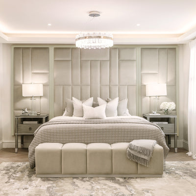 Kensington Grey & Shadow White Premium Abstract Headboard with Wings MTO Headboard 