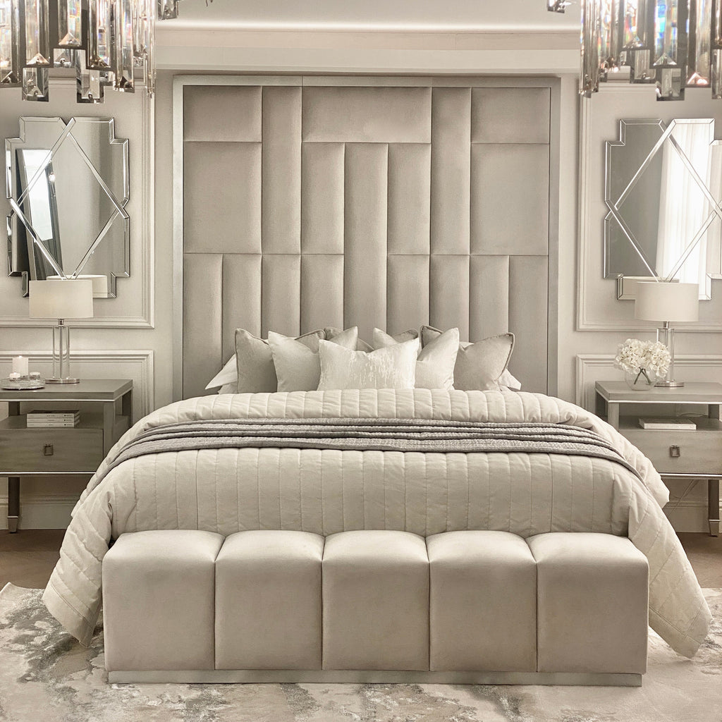 Kensington Smoke Grey & Silver Premium Abstract Headboard