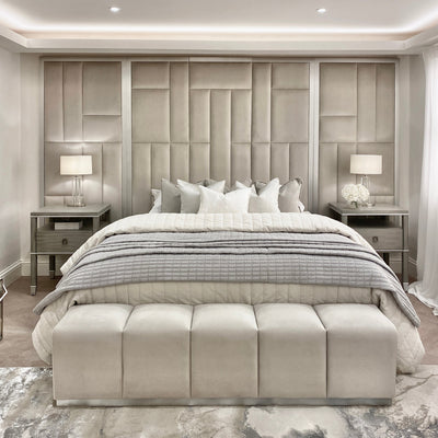 Kensington Smoke Grey & Silver Premium Abstract Headboard with Wings Headboard 