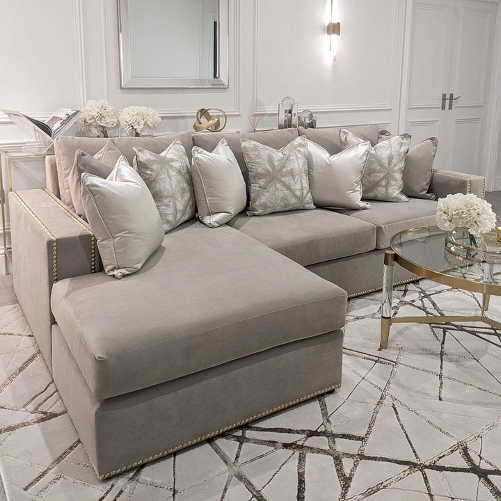 Kiara Mink Velvet Sofa Collection With Brass Studs 
