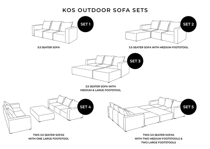 Kos Luxury Flint Grey Outdoor Sofa - 3.5 Seater with Medium & Large Footstool MTO Sofa 