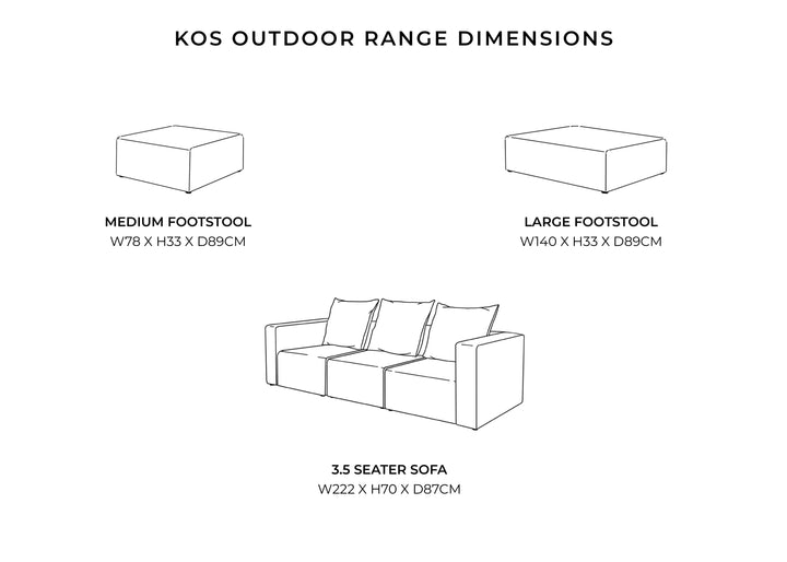 Kos Luxury Flint Grey Outdoor Sofa - 3.5 Seater with Medium & Large Footstool MTO Sofa 