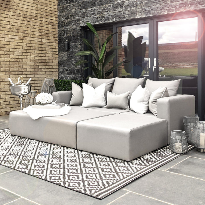 Kos Luxury Flint Grey Outdoor Sofa - 3.5 Seater with Reversible Chaise & Footstool Garden 