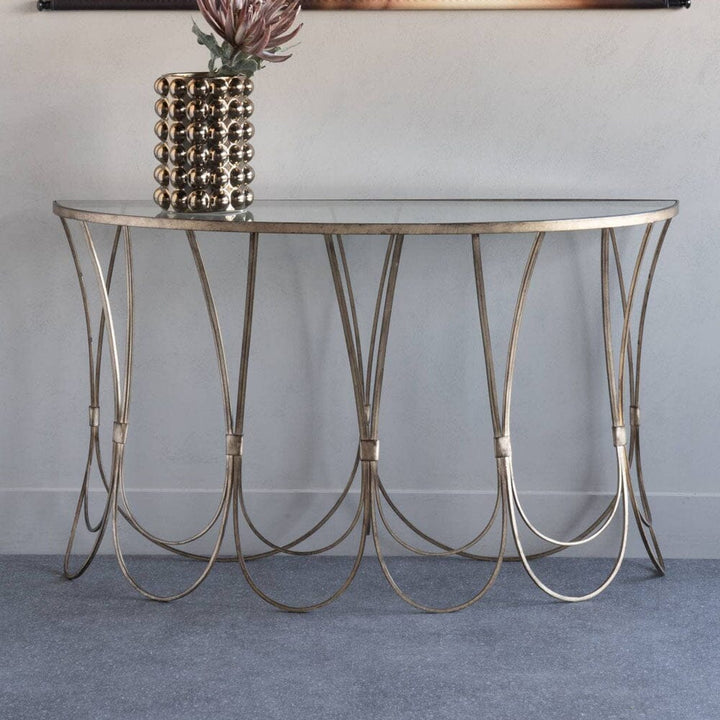 Langan Champagne Scalloped Detail Console Table Console Table 