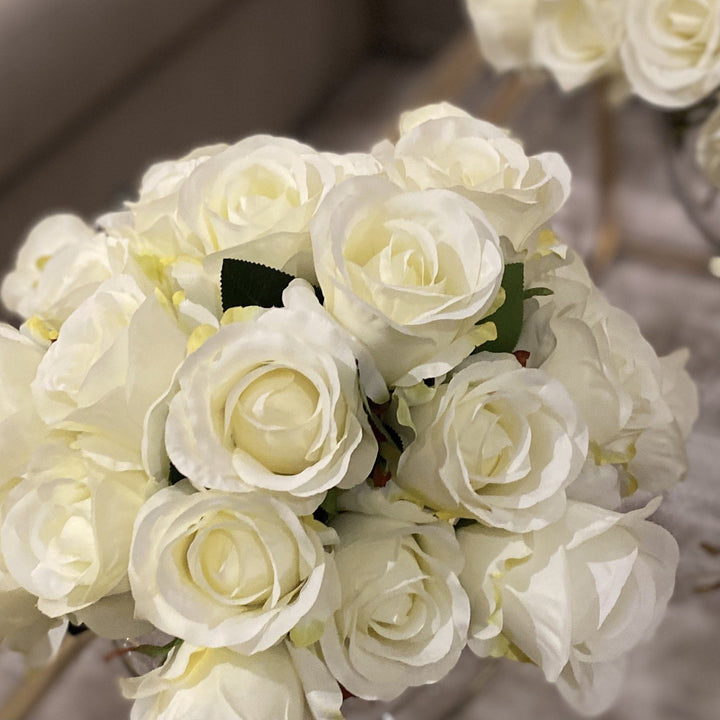 Large Cream Faux Rose Arrangement in Fishbowl Vase Florals and Plants 