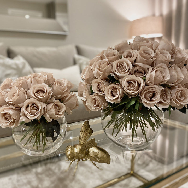 Large Pink Faux Rose Arrangement in Fishbowl Vase Florals and Plants 