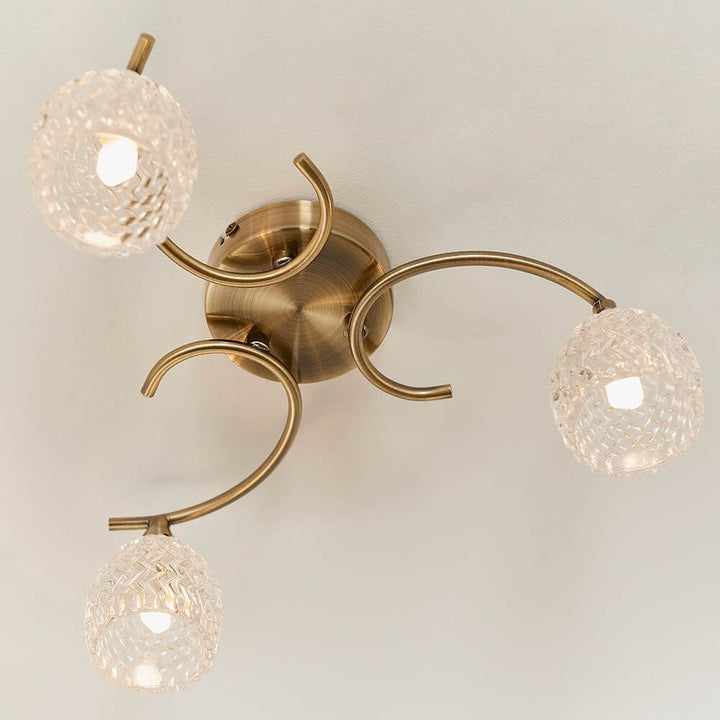 Larissa Antique Brass 3 Light Semi Flush Ceiling Light Lighting 