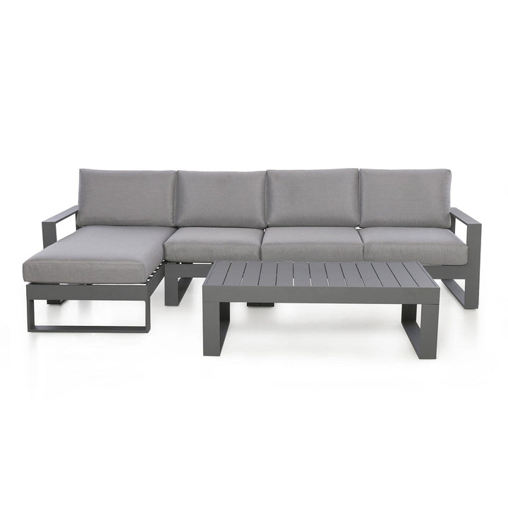 Larnaca Grey Aluminium Chaise Sofa Set With Coffee Table Furniture 