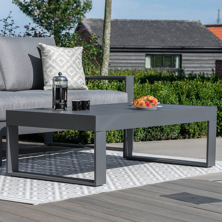 Larnaca Grey Aluminium Chaise Sofa Set With Coffee Table Furniture 