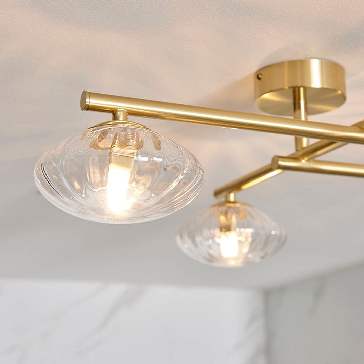 Larnaca Linear Brushed Gold Semi Flush Ceiling Light Lighting 