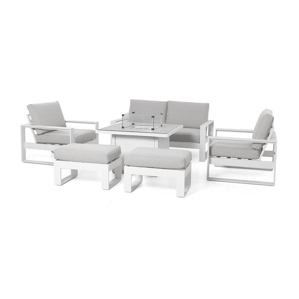 Larnaca White 2 Seat Aluminium Sofa Set With Square Fire Pit Table Furniture 