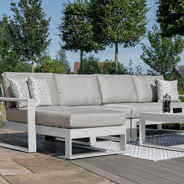 Larnaca White Aluminium Chaise Sofa Set With Coffee Table Furniture 